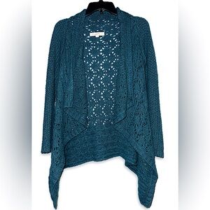 Women's Loft Crochet & Knit Teal Open-Front Sweater Sz XS